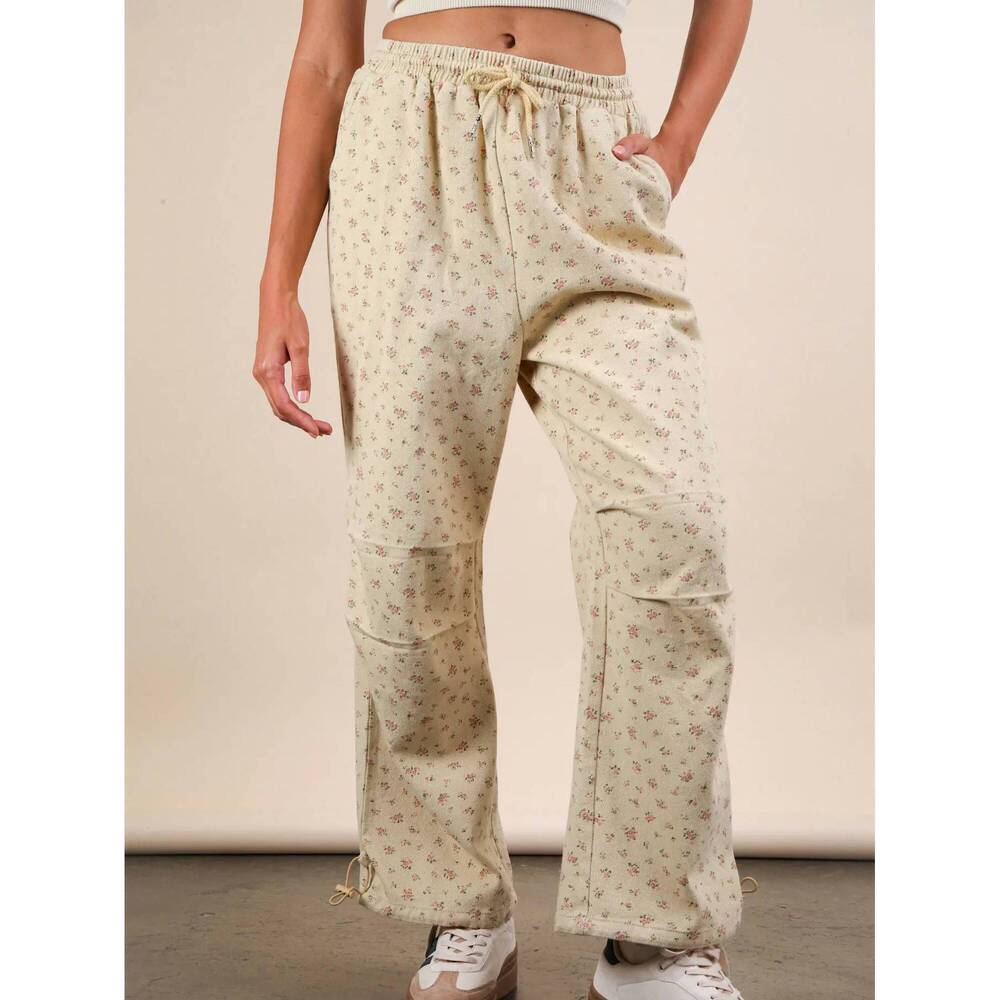 NEW VERY J floral print pants in cream and pink